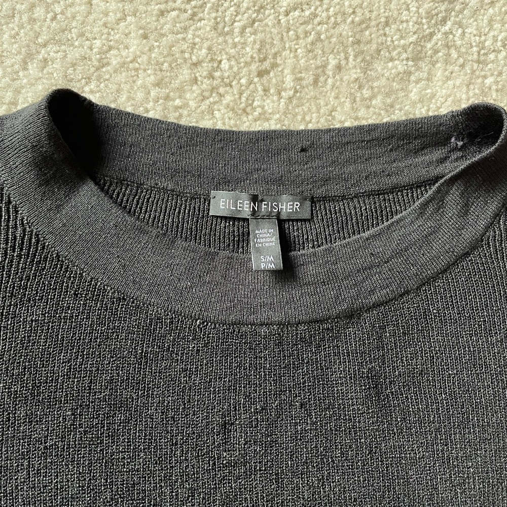 Eileen Fisher Organic Linen Sweater Long Oversize stretch pullover black S/M - Picture 5 of 9